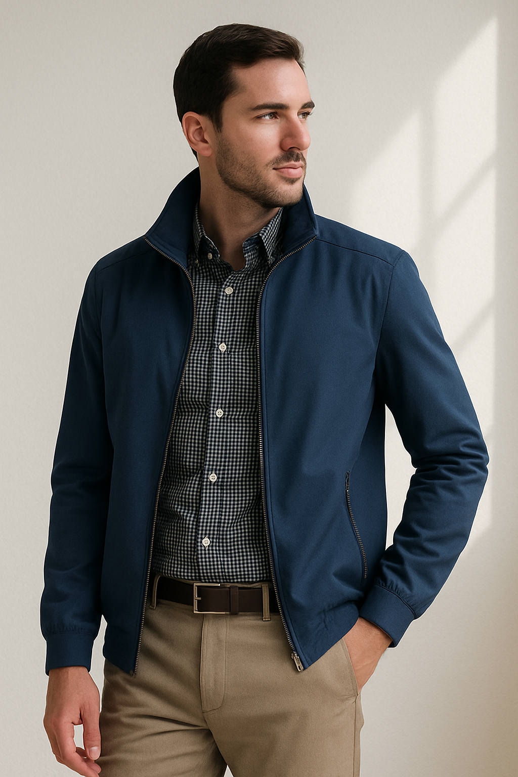 Stijlvolle winddichte zomerjas voor heren, slanke pasvorm, luxe voering, geschikt voor kantoor en casual gelegenheden.