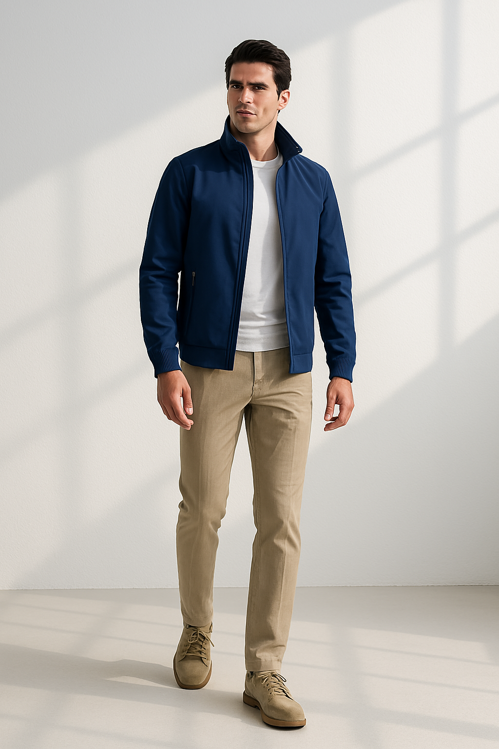 Stijlvolle winddichte zomerjas voor heren, slanke pasvorm, luxe voering, geschikt voor kantoor en casual gelegenheden.