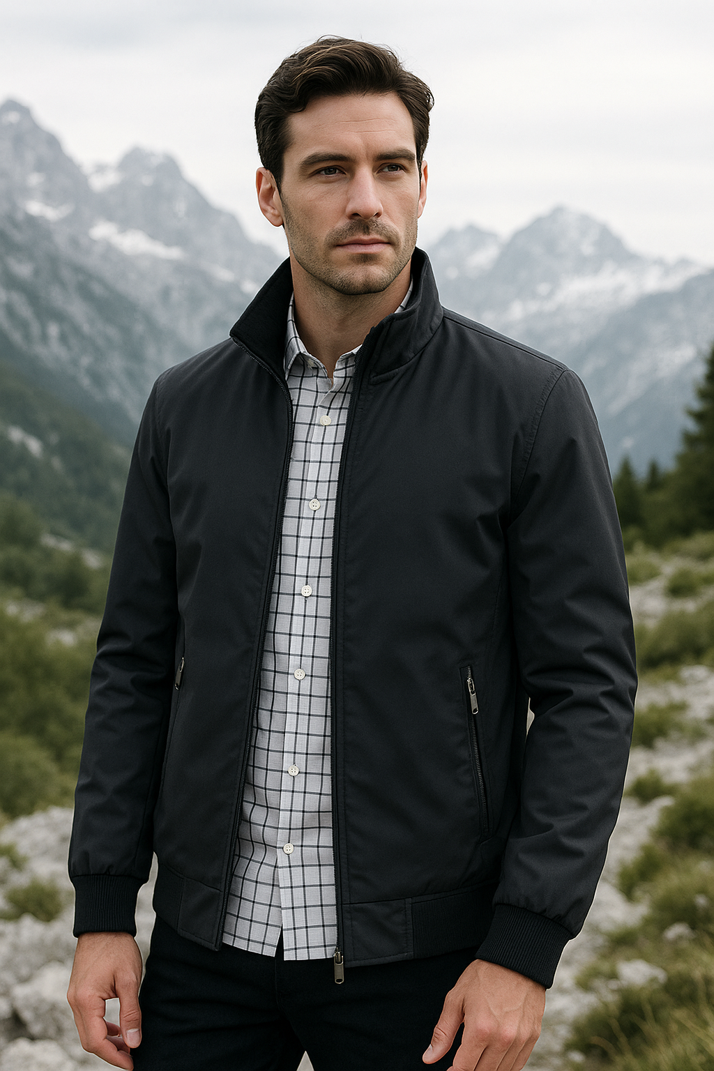 Stijlvolle winddichte zomerjas voor heren, slanke pasvorm, luxe voering, geschikt voor kantoor en casual gelegenheden.