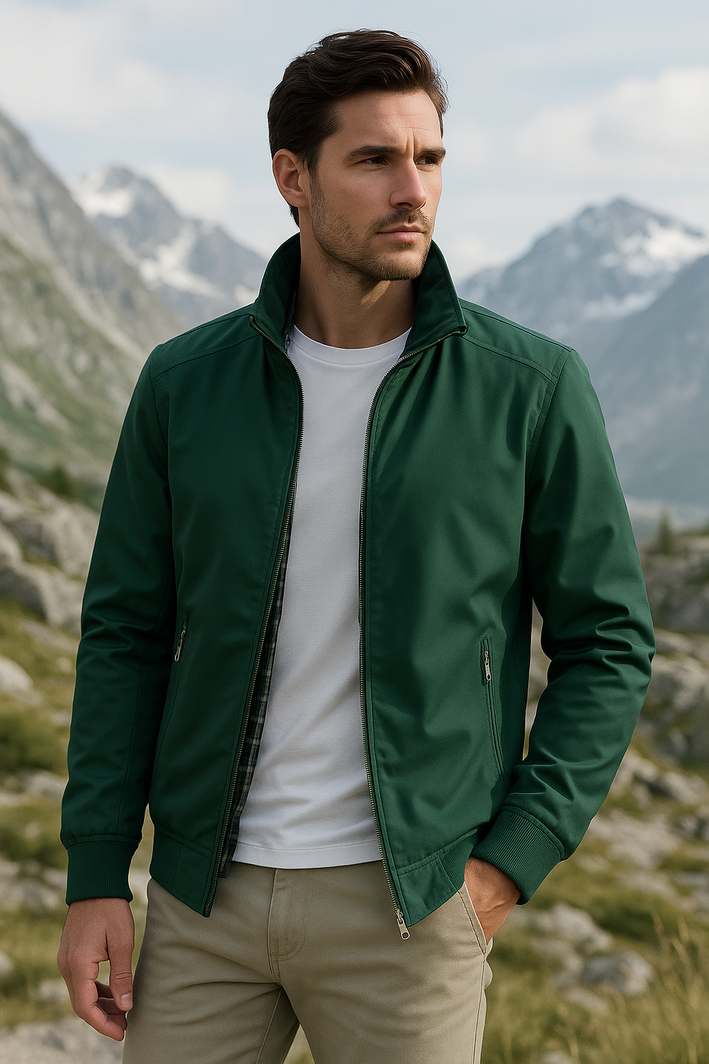 Stijlvolle winddichte zomerjas voor heren, slanke pasvorm, luxe voering, geschikt voor kantoor en casual gelegenheden.