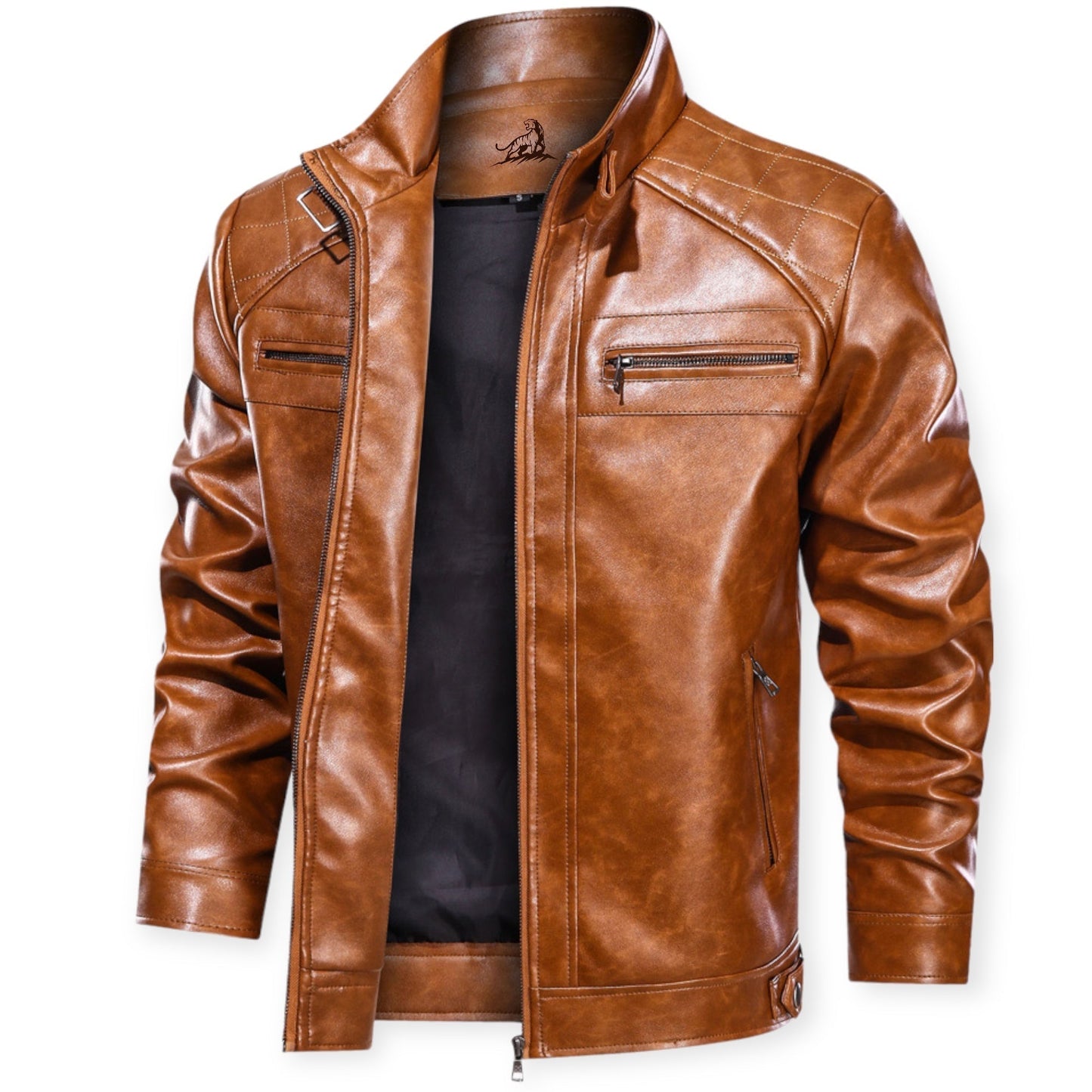 "Stoer leren jack met meerdere zakken, zwart of bruin, voor dames. Perfect voor elke gelegenheid, met robuust design."