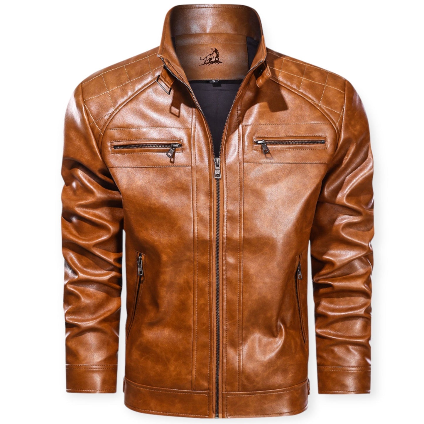 "Stoer leren jack met meerdere zakken, zwart of bruin, voor dames. Perfect voor elke gelegenheid, met robuust design."