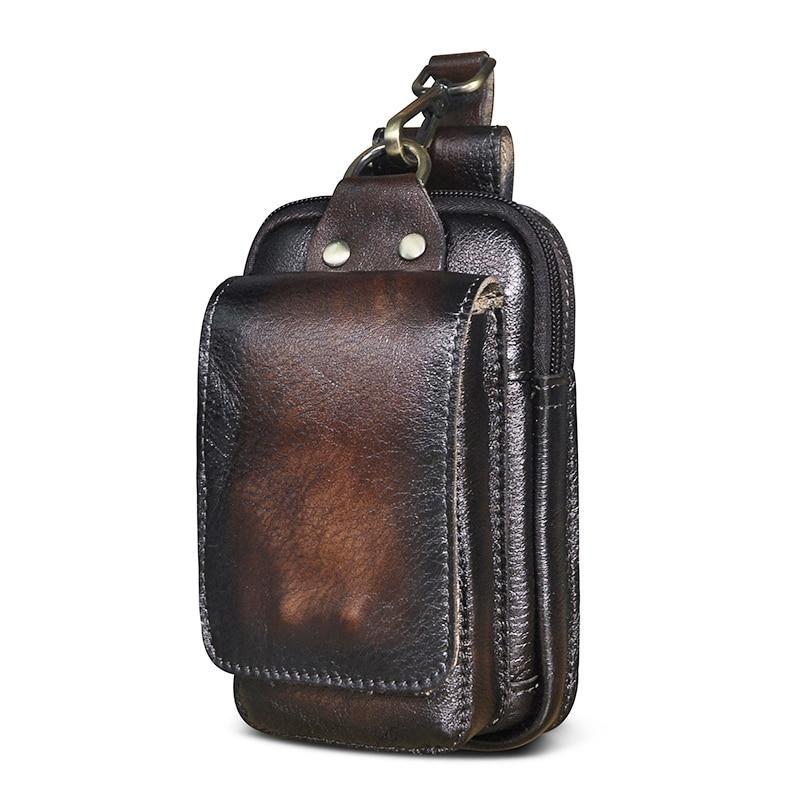 "Stoere heren leren heuptas, donkerbruin, verstelbare riem, meerdere vakken met ritssluiting, ideaal voor reizen en festivals