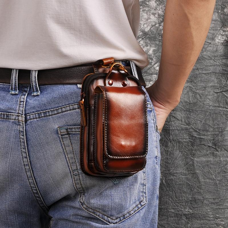 "Stoere heren leren heuptas, donkerbruin, verstelbare riem, meerdere vakken met ritssluiting, ideaal voor reizen en festivals