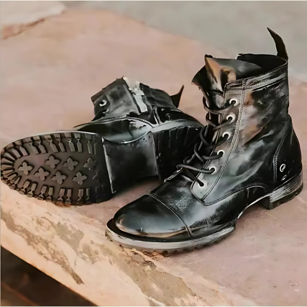 "Stoere Martin Boots heren, vintage westernstijl, hoogwaardig leer, robuust design, duurzaam en comfortabele pasvorm."