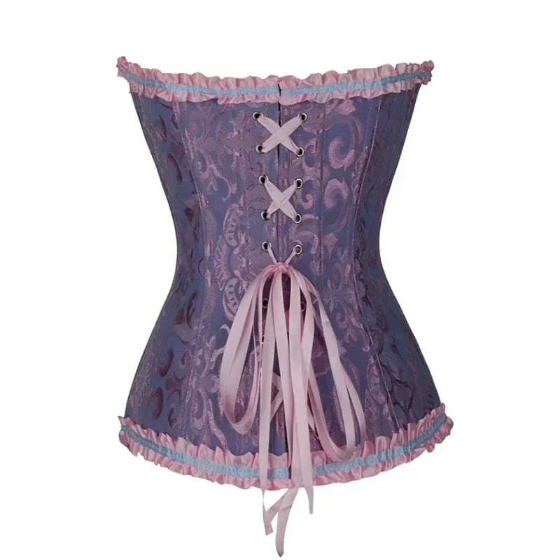 Strapless zwart kanten dameskorset met bloemenpatroon en verstelbare sluiting; elegant design, ideaal voor diverse gelegenhed