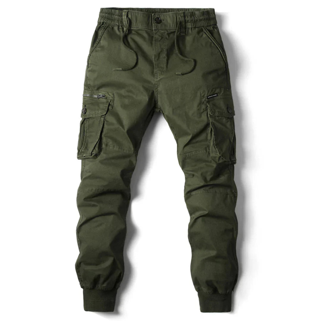 "Tactical cargo broek heren, duurzaam katoen, multifunctionele zakken, stoere streetwear stijl, comfortabele pasvorm."