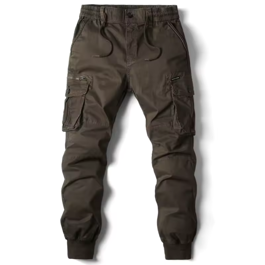 "Tactical cargo broek heren, duurzaam katoen, multifunctionele zakken, stoere streetwear stijl, comfortabele pasvorm."