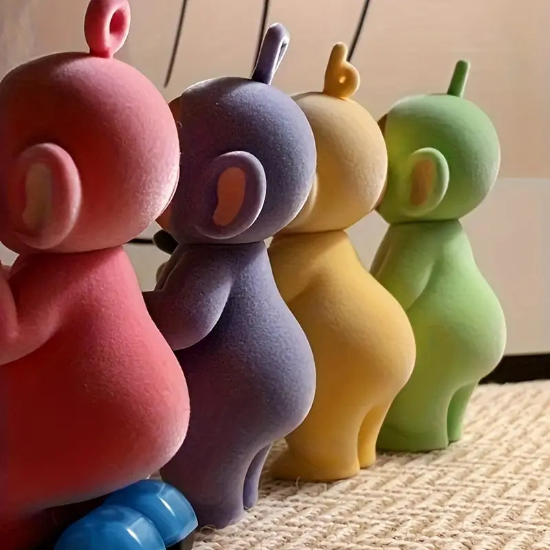 "Teletubbies kostuum pyjama flanel jumpsuit met capuchon, kleurrijk ontwerp, comfortabel voor Halloween en verkleedfeestjes."