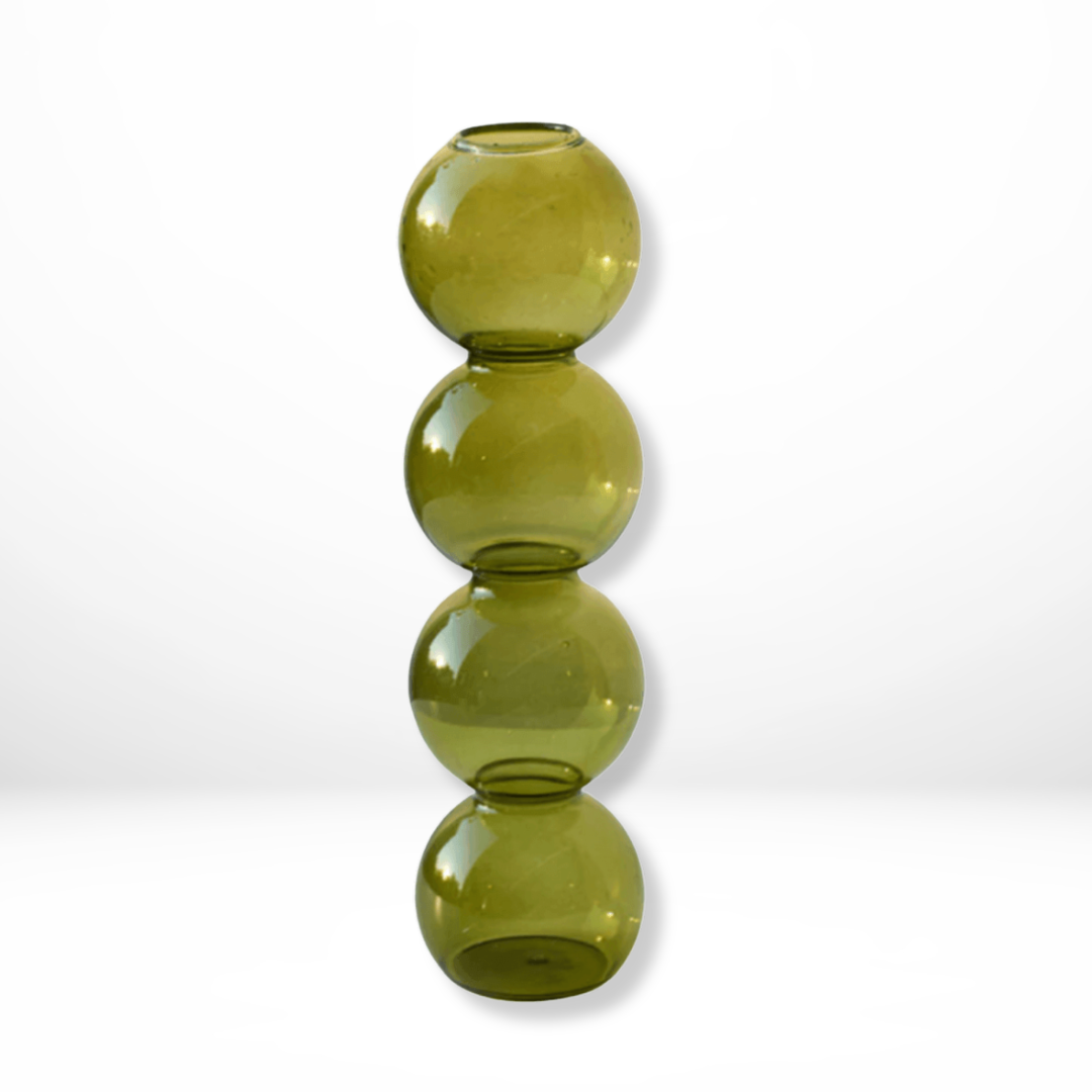 "Transparante handgeblazen glazen bubbelvaas met modern design, elegant glaswerk voor interieurdecoratie."