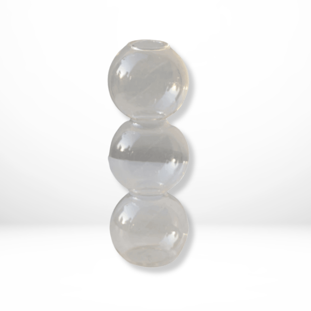 "Transparante handgeblazen glazen bubbelvaas met modern design, elegant glaswerk voor interieurdecoratie."