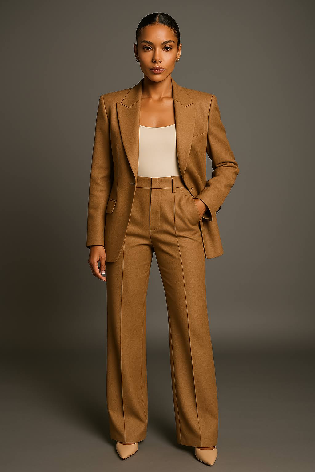 "Tweedelig blazer en pantalon dames set, slim fit, stijlvolle V-hals, ademend materiaal, veelzijdige zachte kleuren."