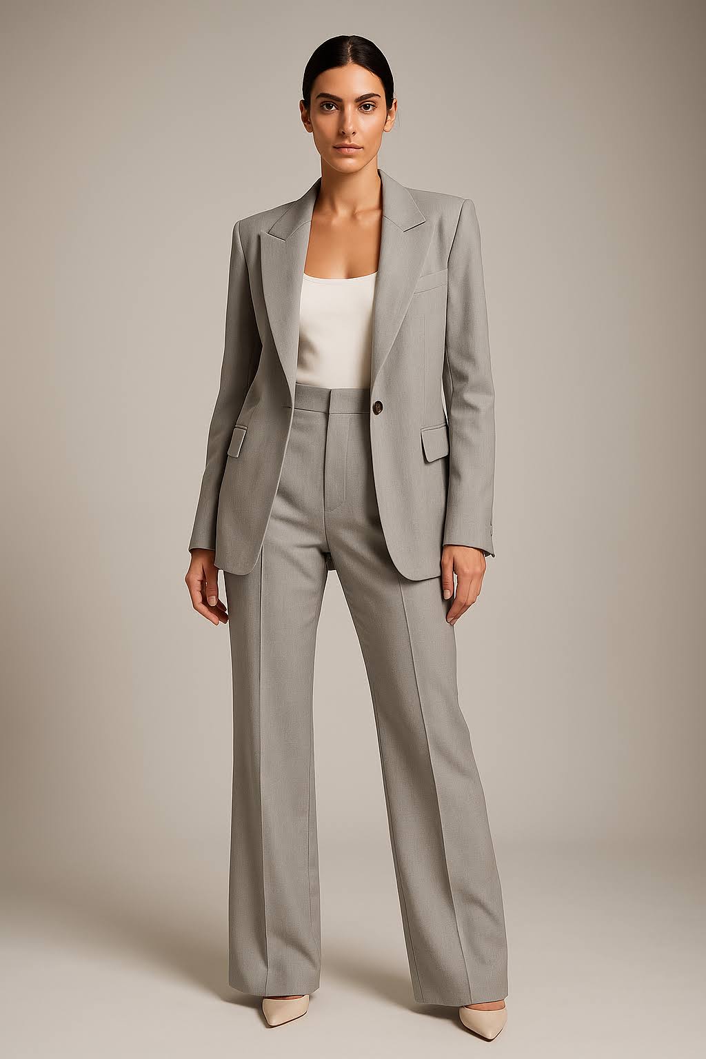 "Tweedelig blazer en pantalon dames set, slim fit, stijlvolle V-hals, ademend materiaal, veelzijdige zachte kleuren."