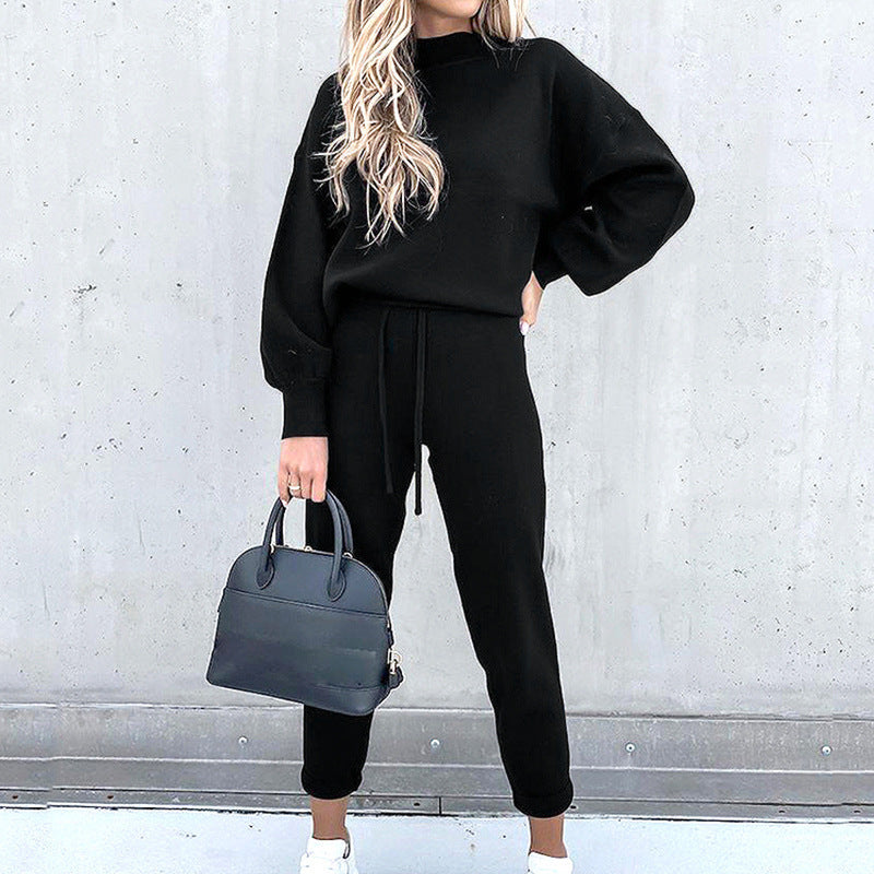 "Tweedelige loungewear set: zachte coltrui met lanternmouwen en high-waist broek in verschillende kleuren voor ultiem comfort