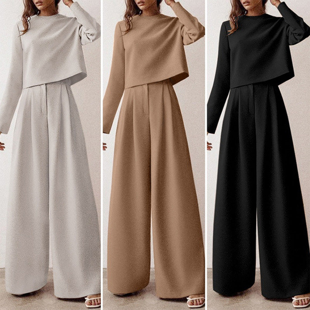 "Tweedelige palazzo set voor dames: elegante losse snit, ademende katoenen stof, ideaal voor casual en semi-formele gelegenhe