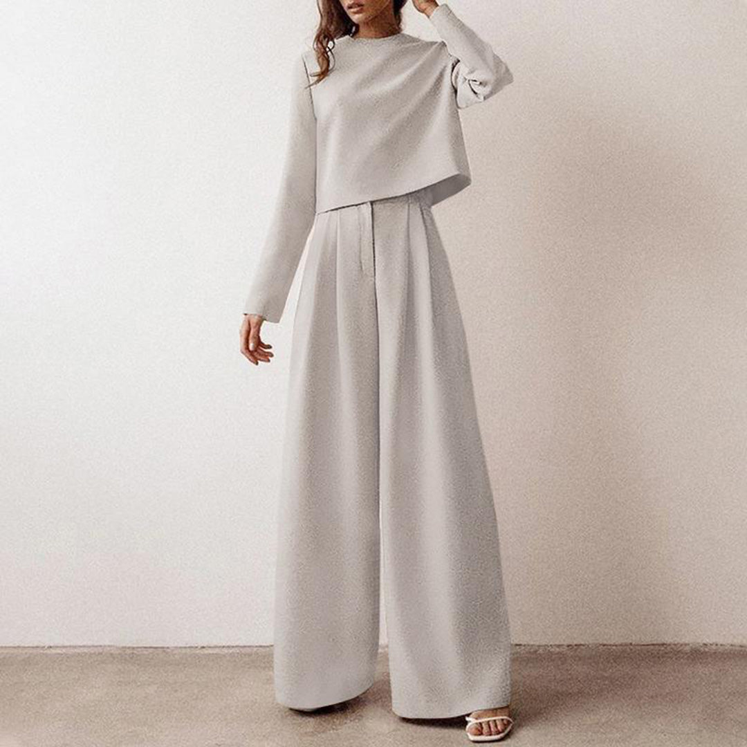 "Tweedelige palazzo set voor dames: elegante losse snit, ademende katoenen stof, ideaal voor casual en semi-formele gelegenhe