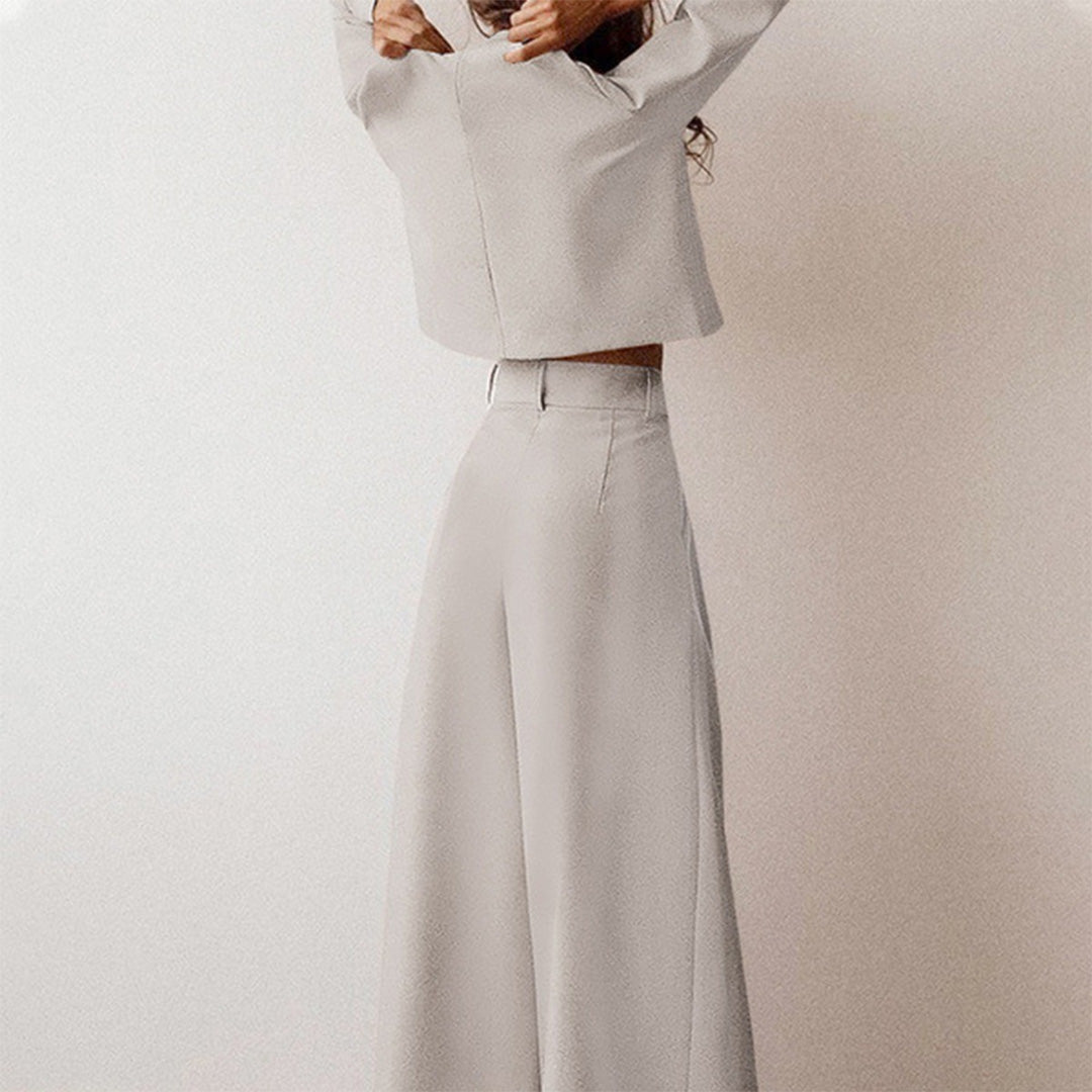 "Tweedelige palazzo set voor dames: elegante losse snit, ademende katoenen stof, ideaal voor casual en semi-formele gelegenhe