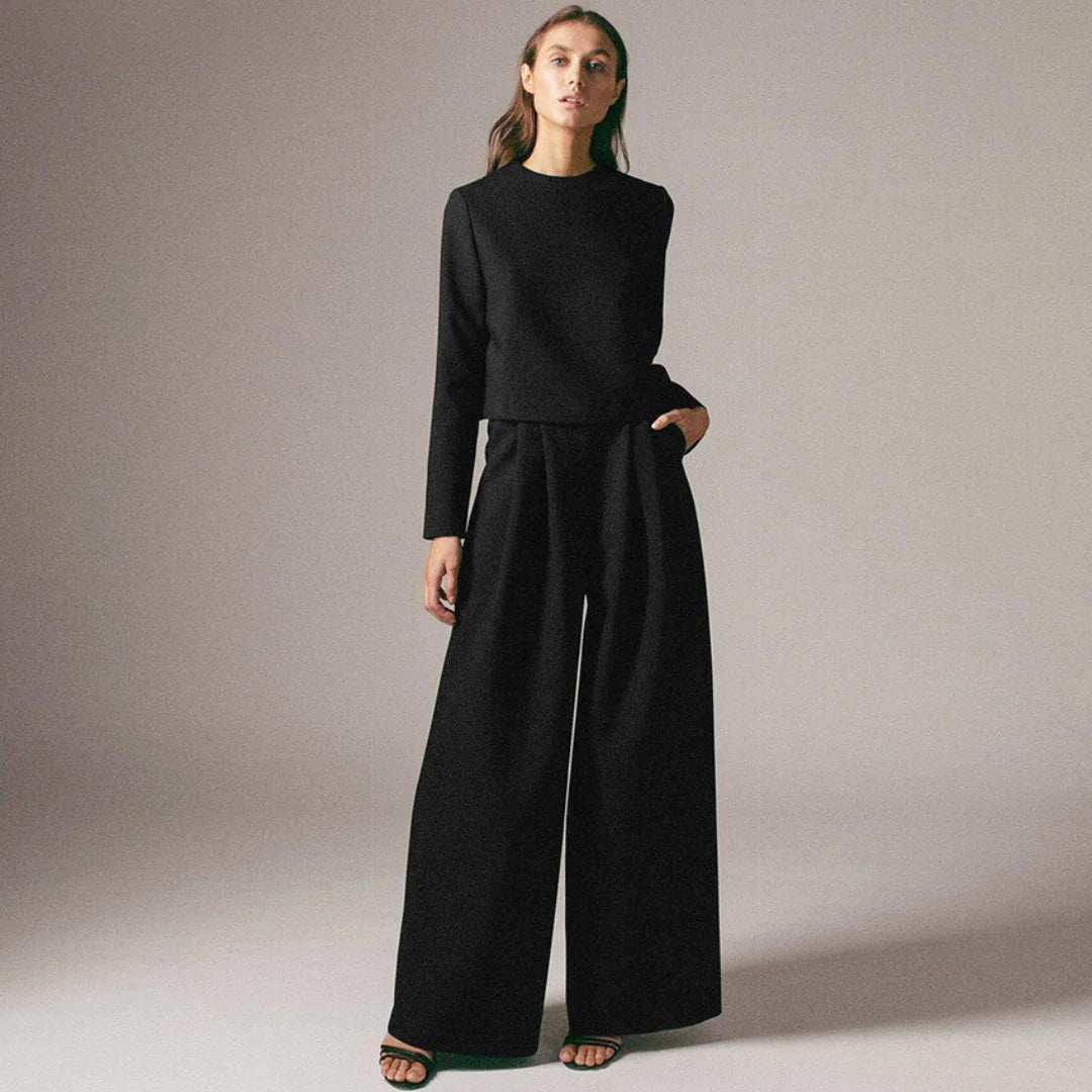 "Tweedelige palazzo set voor dames: elegante losse snit, ademende katoenen stof, ideaal voor casual en semi-formele gelegenhe
