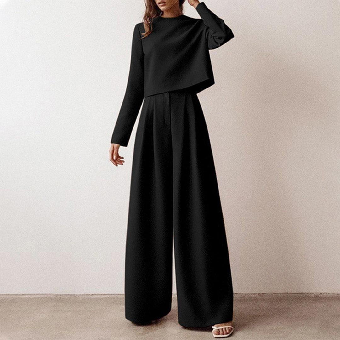 "Tweedelige palazzo set voor dames: elegante losse snit, ademende katoenen stof, ideaal voor casual en semi-formele gelegenhe