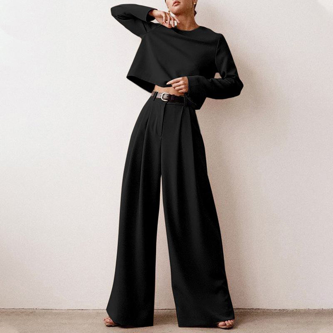 "Tweedelige palazzo set voor dames: elegante losse snit, ademende katoenen stof, ideaal voor casual en semi-formele gelegenhe