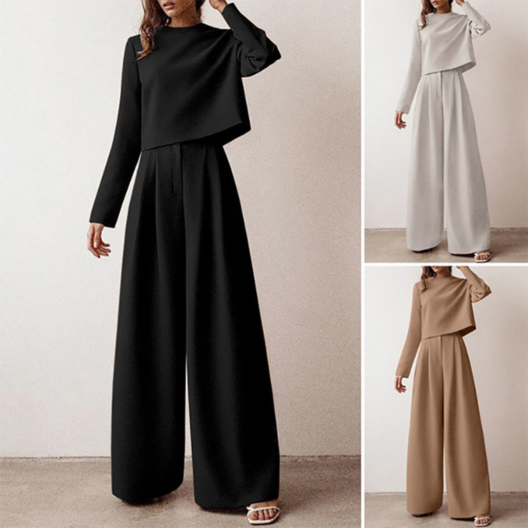"Tweedelige palazzo set voor dames: elegante losse snit, ademende katoenen stof, ideaal voor casual en semi-formele gelegenhe