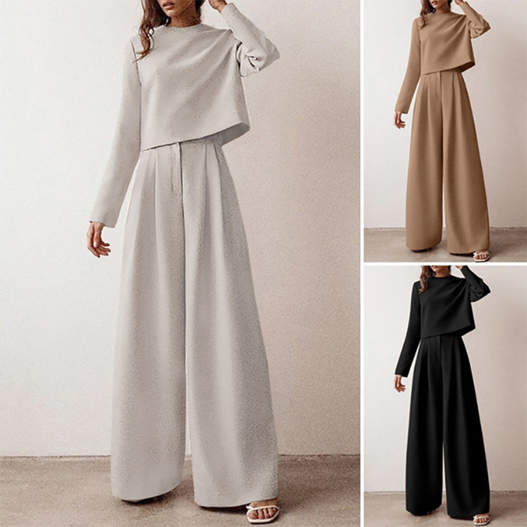 "Tweedelige palazzo set voor dames: elegante losse snit, ademende katoenen stof, ideaal voor casual en semi-formele gelegenhe