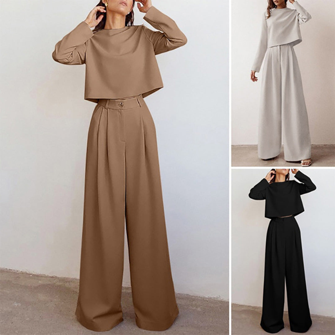 "Tweedelige palazzo set voor dames: elegante losse snit, ademende katoenen stof, ideaal voor casual en semi-formele gelegenhe