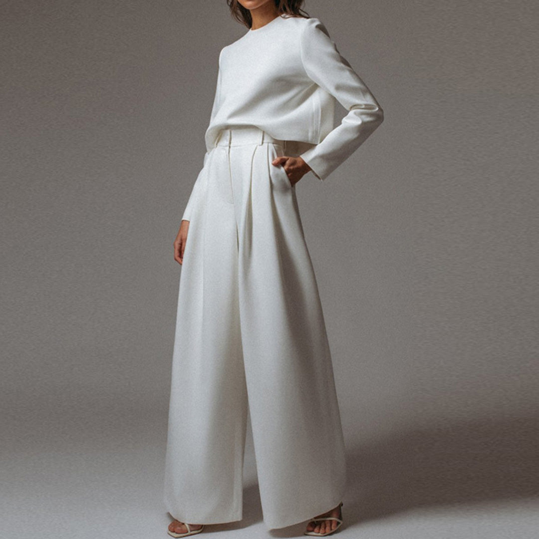 "Tweedelige palazzo set voor dames: elegante losse snit, ademende katoenen stof, ideaal voor casual en semi-formele gelegenhe