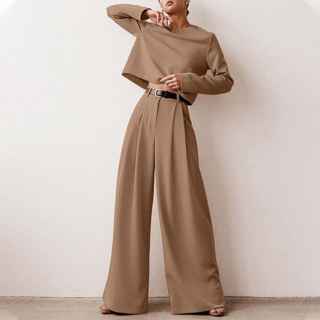 "Tweedelige palazzo set voor dames: elegante losse snit, ademende katoenen stof, ideaal voor casual en semi-formele gelegenhe