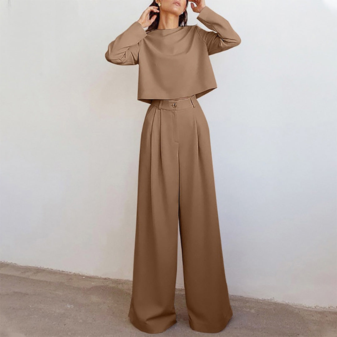 "Tweedelige palazzo set voor dames: elegante losse snit, ademende katoenen stof, ideaal voor casual en semi-formele gelegenhe