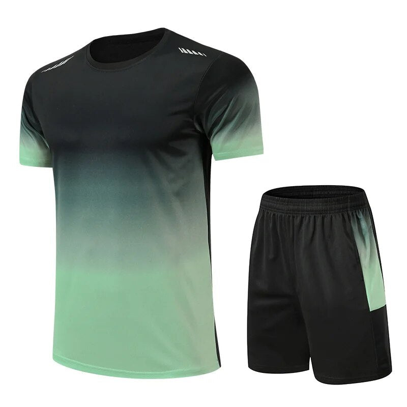 Tweedelige sportkleding set voor heren met kleurverloopprint, biedt comfort en bewegingsvrijheid, moderne T-shirt en korte br