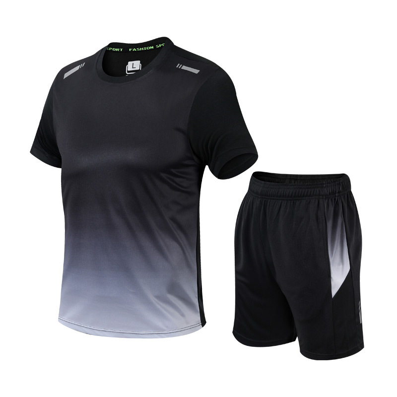 Tweedelige sportkleding set voor heren met kleurverloopprint, biedt comfort en bewegingsvrijheid, moderne T-shirt en korte br