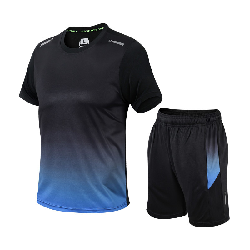 Tweedelige sportkleding set voor heren met kleurverloopprint, biedt comfort en bewegingsvrijheid, moderne T-shirt en korte br
