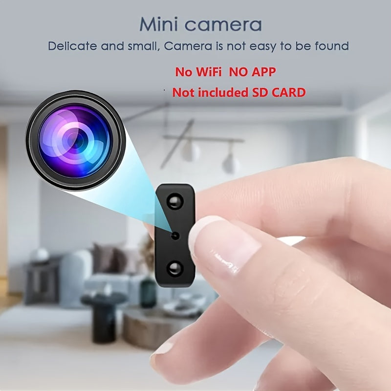 "Ultra-compacte mini camera met Full HD, nachtzicht en bewegingdetectie, zwart met discrete lens en stevige behuizing."