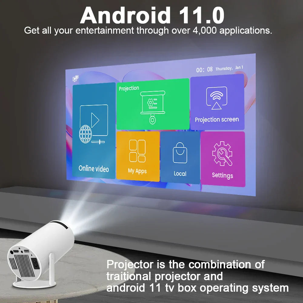 "Ultra HD projector met strak ontwerp, compact en draagbaar. Verbluffende helderheid, geschikt voor elk interieur."