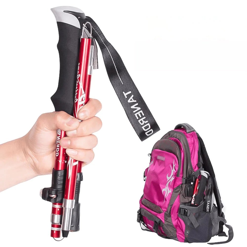 Verstelbare opvouwbare wandelstok met ergonomische handgreep en antislipvoet, ideaal voor avontuurlijke wandelingen.
