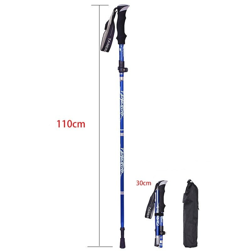 Verstelbare opvouwbare wandelstok met ergonomische handgreep en antislipvoet, ideaal voor avontuurlijke wandelingen.