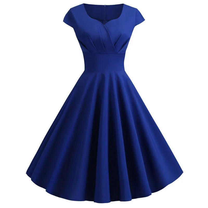 "Vintage A-lijn Marlena jurk in zwart, flatterend silhouet, gedefinieerde taille, ideaal voor dames bij feestelijke gelegenhe