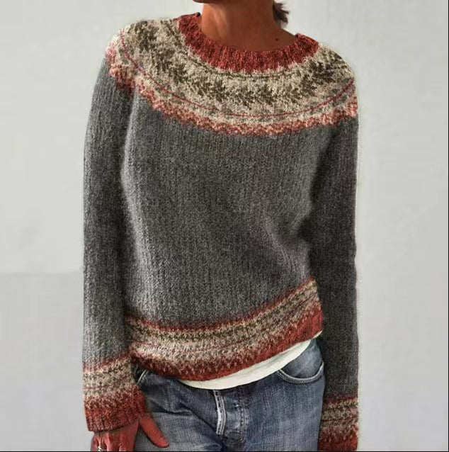 "Vintage gebreide trui voor lente; zachte beige tint, losse pasvorm, ademend materiaal, perfecte casual chique look."