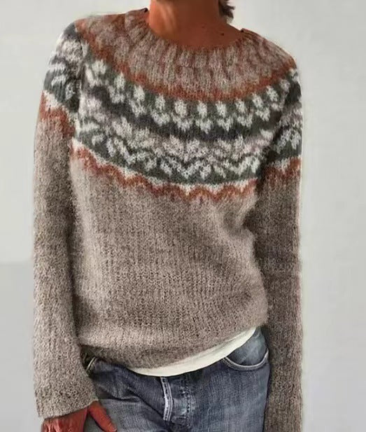 "Vintage gebreide trui voor lente; zachte beige tint, losse pasvorm, ademend materiaal, perfecte casual chique look."