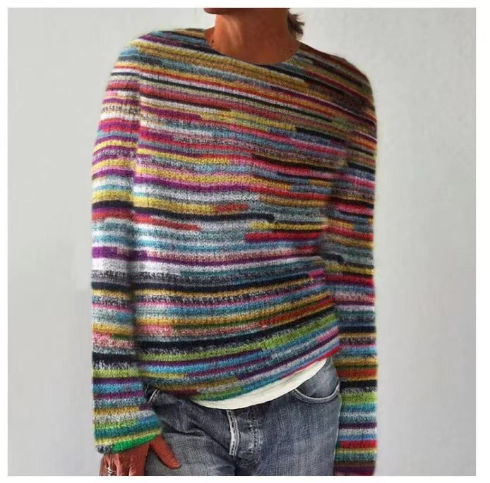 "Vintage gebreide trui voor lente; zachte beige tint, losse pasvorm, ademend materiaal, perfecte casual chique look."