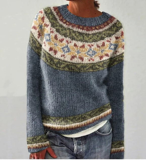 "Vintage gebreide trui voor lente; zachte beige tint, losse pasvorm, ademend materiaal, perfecte casual chique look."