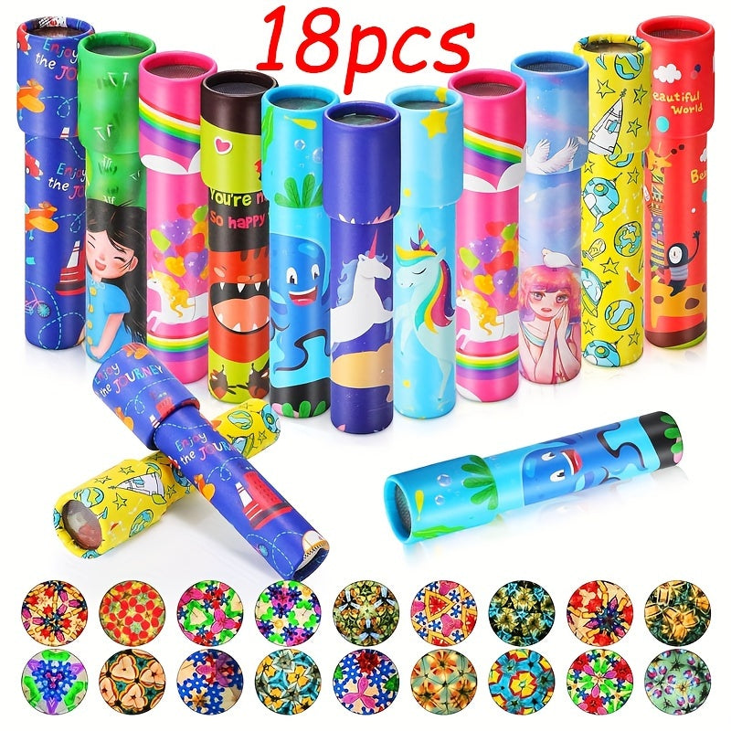 "Vintage kaleidoscoop speelgoed set van 18 stuks, kleurrijke patronen, ideaal voor feestjes, educatief en creatief voor kinde
