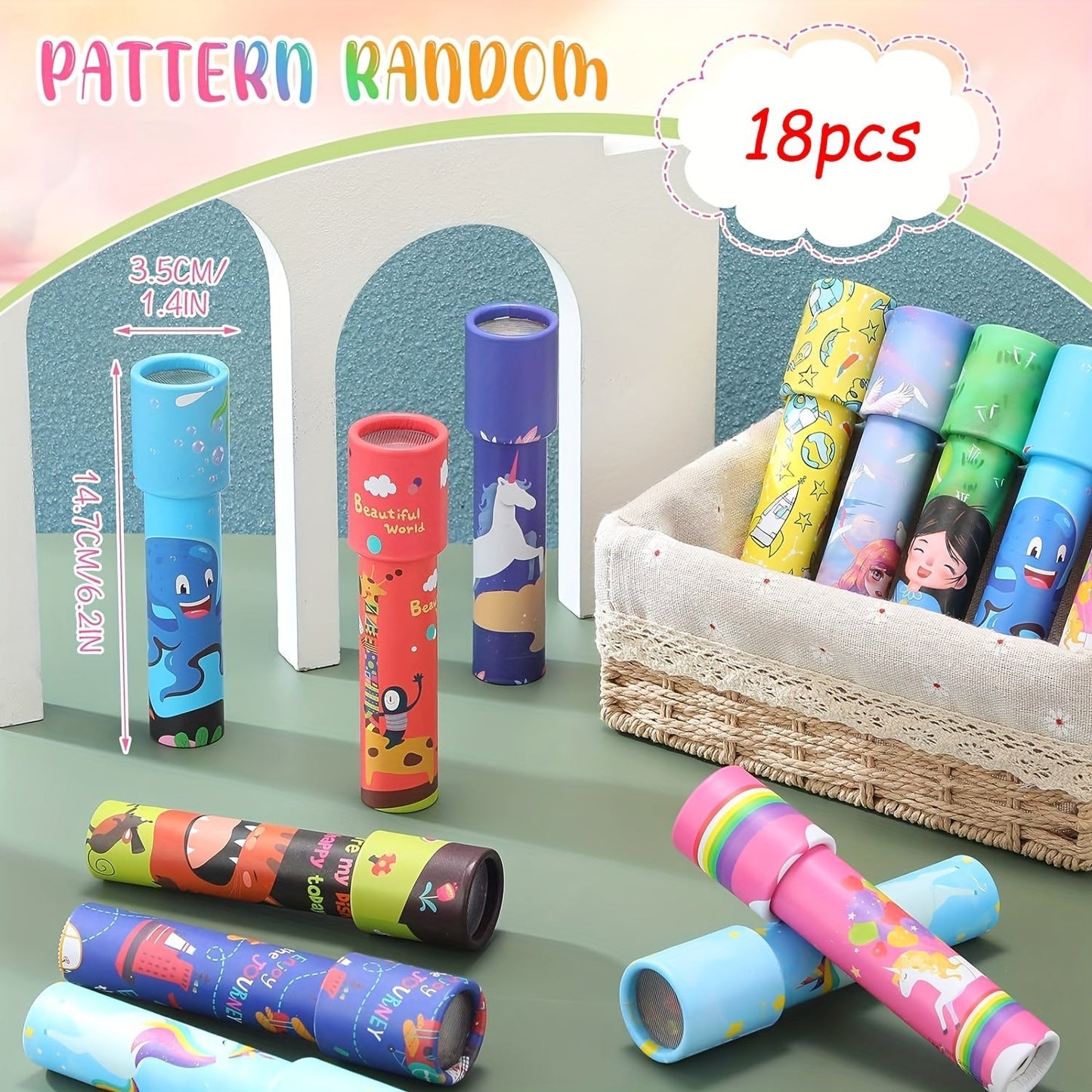 "Vintage kaleidoscoop speelgoed set van 18 stuks, kleurrijke patronen, ideaal voor feestjes, educatief en creatief voor kinde