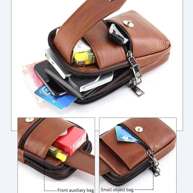"Vintage leren heren crossbody heuptas met verstelbare band, stijlvolle bruine tas met ruime vakken en robuust ontwerp."