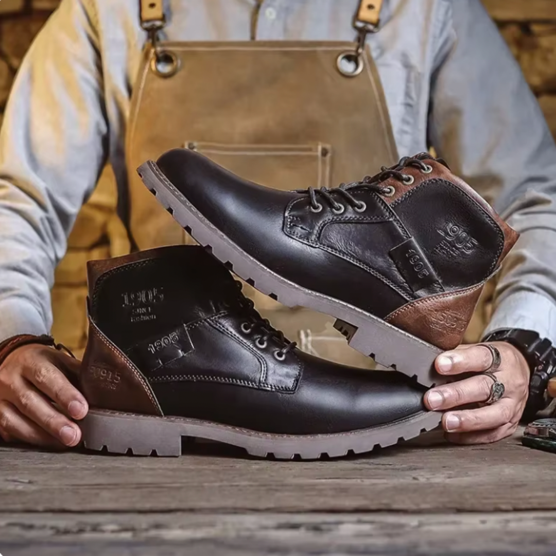 "Vintage leren herenlaarzen, robuust ontwerp, hoogwaardig leer, stevige zolen, bruin, perfecte pasvorm, stijlvolle uitstralin