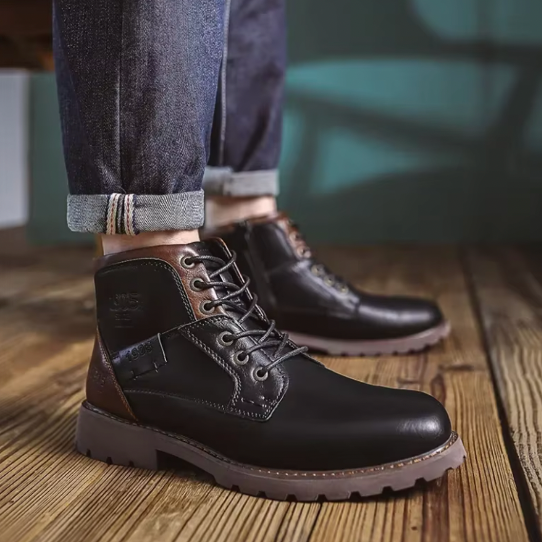 "Vintage leren herenlaarzen, robuust ontwerp, hoogwaardig leer, stevige zolen, bruin, perfecte pasvorm, stijlvolle uitstralin