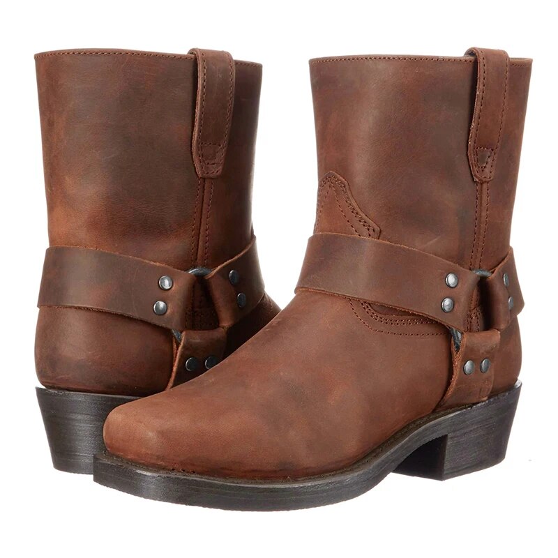 "Vintage Western herenlaarzen in donkerbruin, lichte en comfortabele constructie, ideale cowboy stijl voor avontuur en stad."