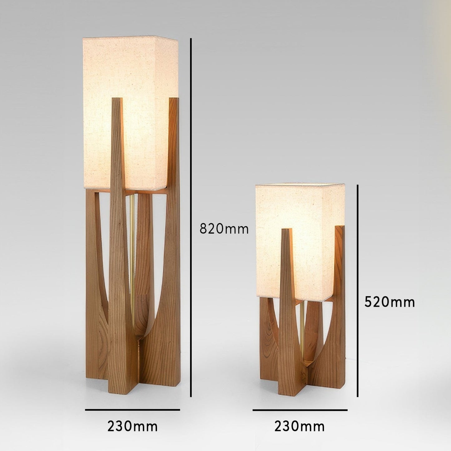Vloerlamp met walnotenhouten basis, messing accenten en katoenen kap; minimalistisch en elegant voor sfeervol interieur.