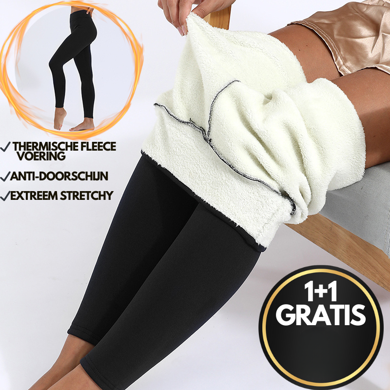 "Warme fleecelegging voor de winter, hoge taille, zwart, flatterend en comfortabel, geschikt tot -15 graden, dameskleding."